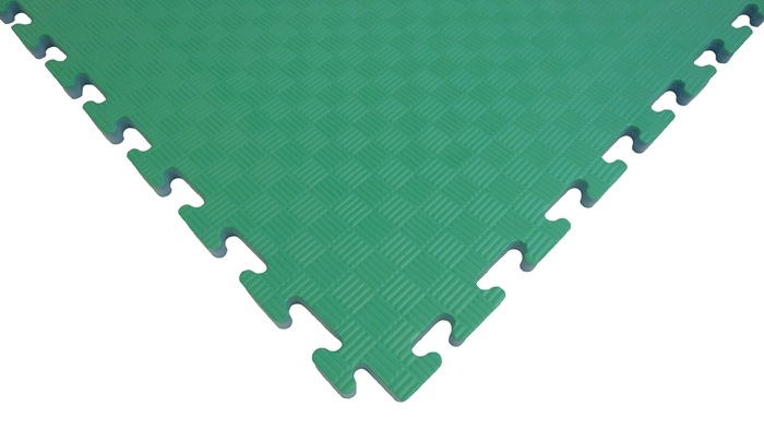 EVA Sikkerhedsmåtte, 1000x1000x22 mm, indendørs faldunderlag for faldhøjde op til 1,3 m, grøn/grå