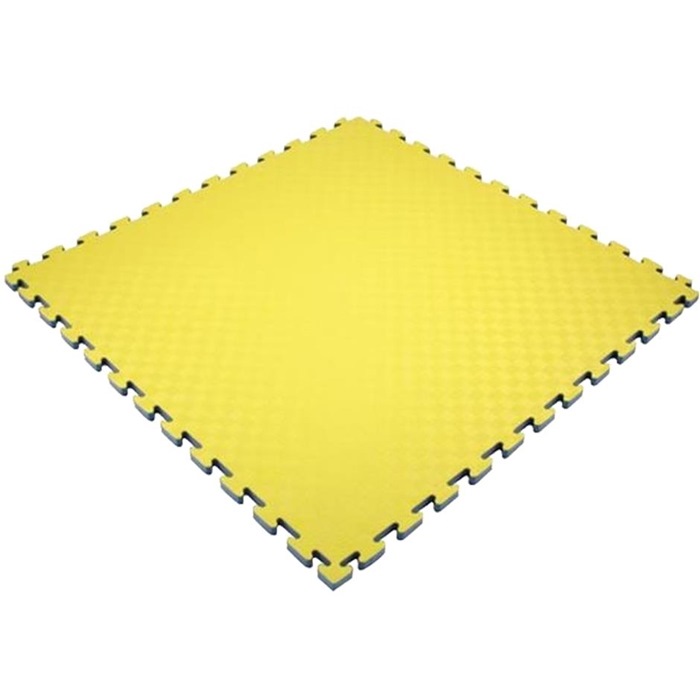 EVA Sikkerhedsmåtte, 1000x1000x22 mm, indendørs faldunderlag for faldhøjde op til 1,3 m, gul/grå