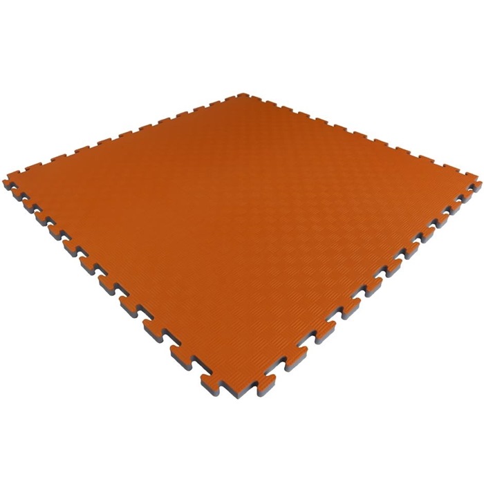 EVA Sikkerhedsmåtte, 1000x1000x22 mm, indendørs faldunderlag for faldhøjde op til 1,3 m, orange/grå